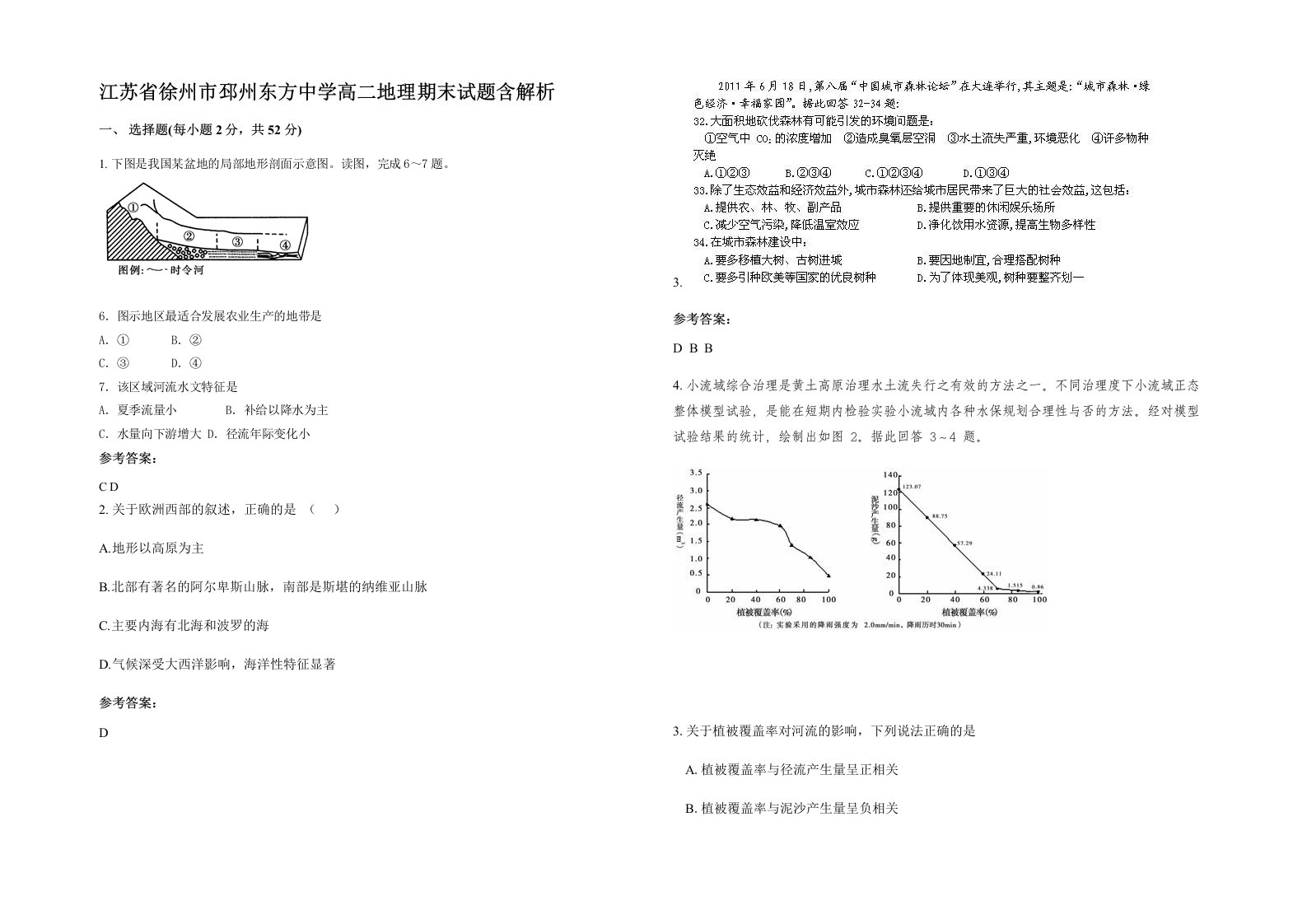 江苏省徐州市邳州东方中学高二地理期末试题含解析