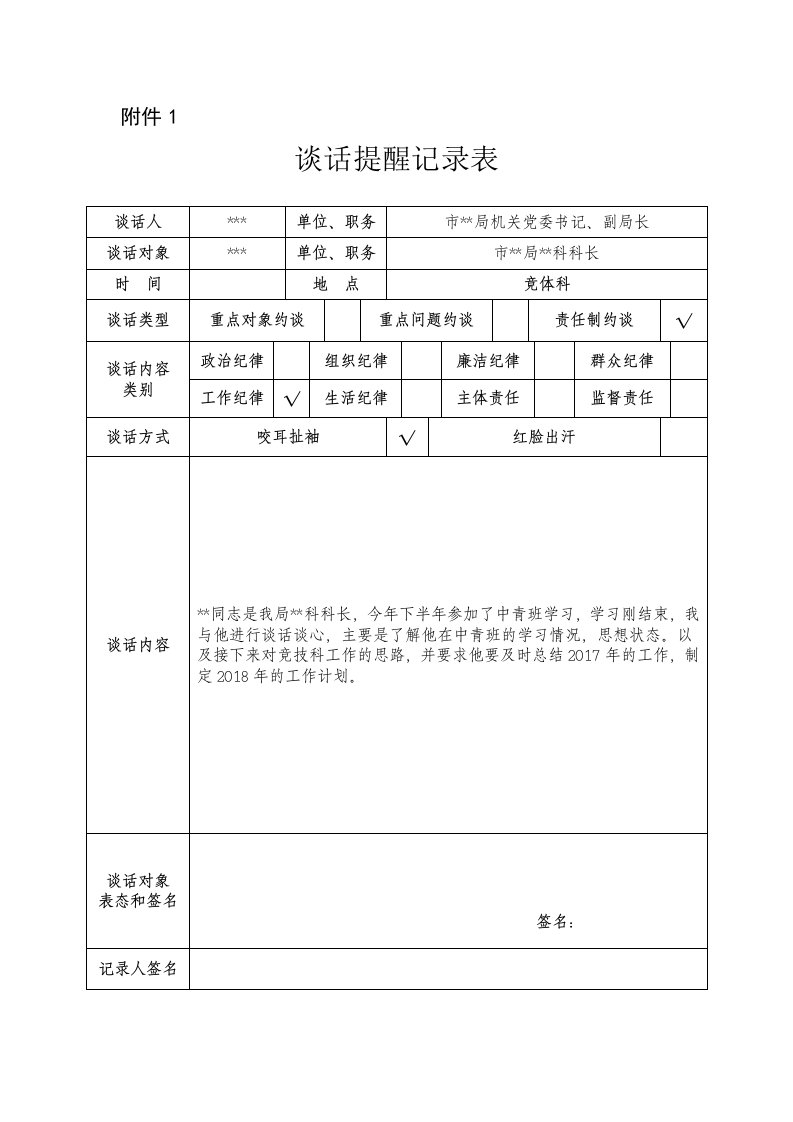 谈话提醒记录表