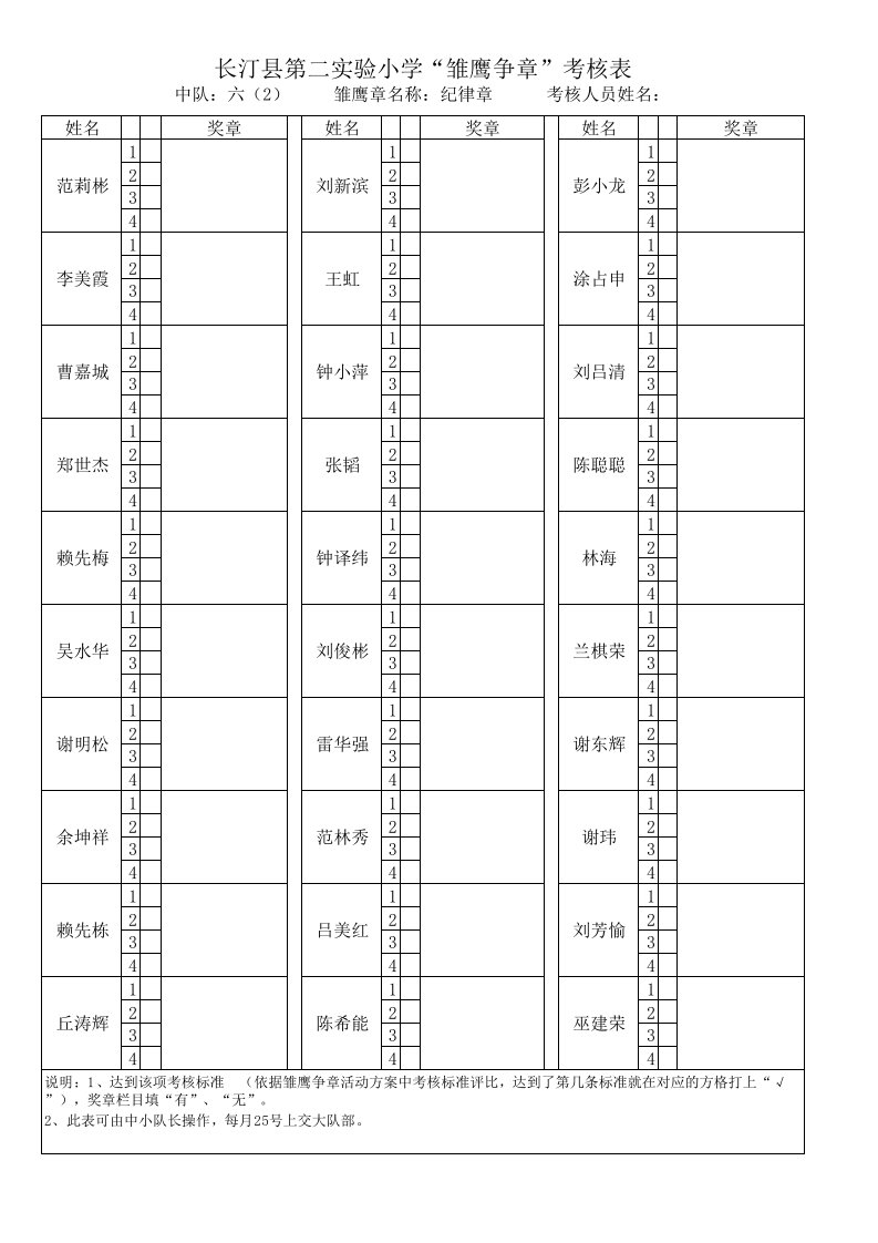 雏鹰争章考核表