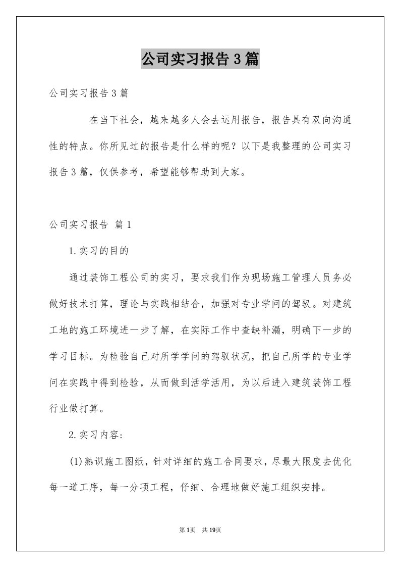 公司实习报告3篇例文1