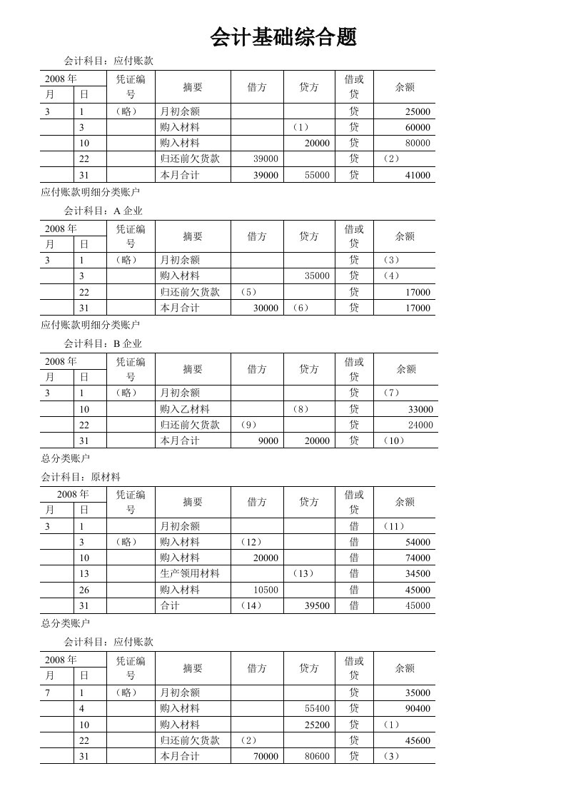 会计基础综合题打印版