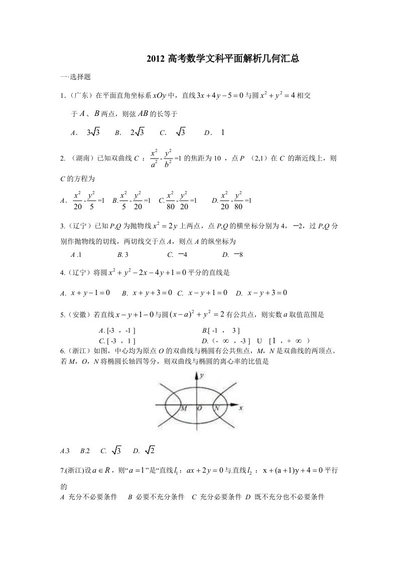 高考文科数学平面解析几何(答案详解)