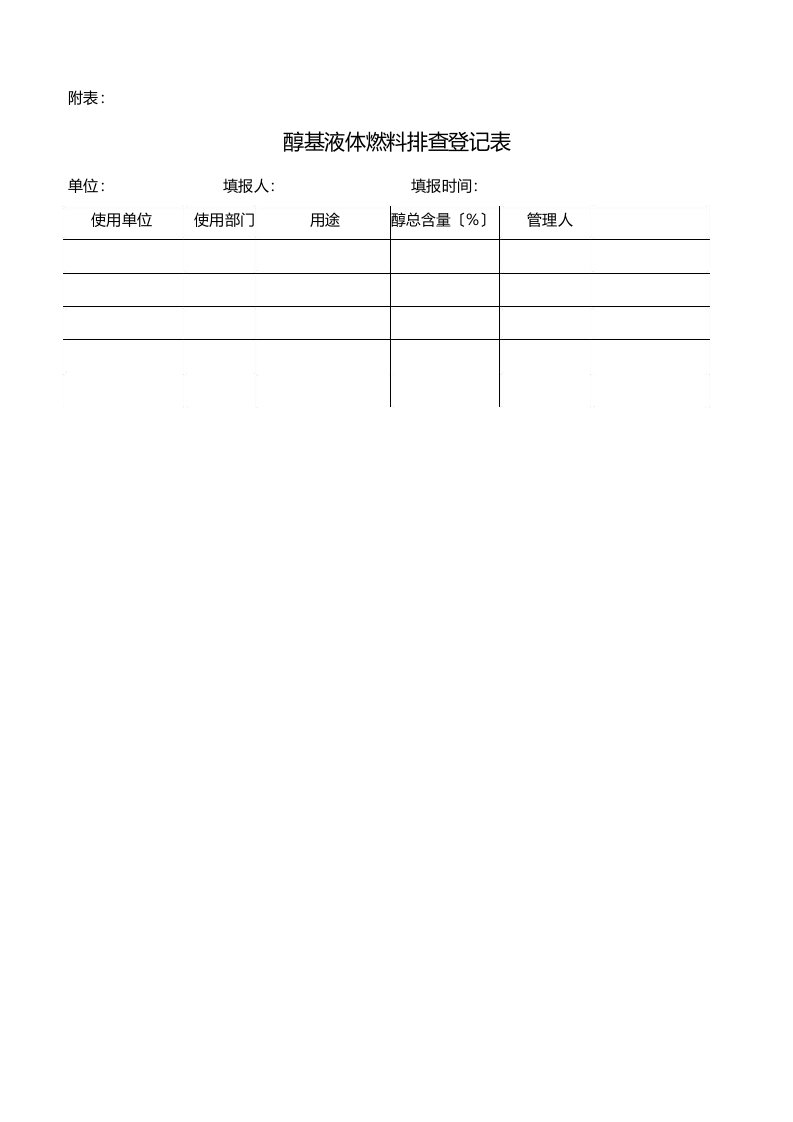 附表醇基液体燃料排查登记表