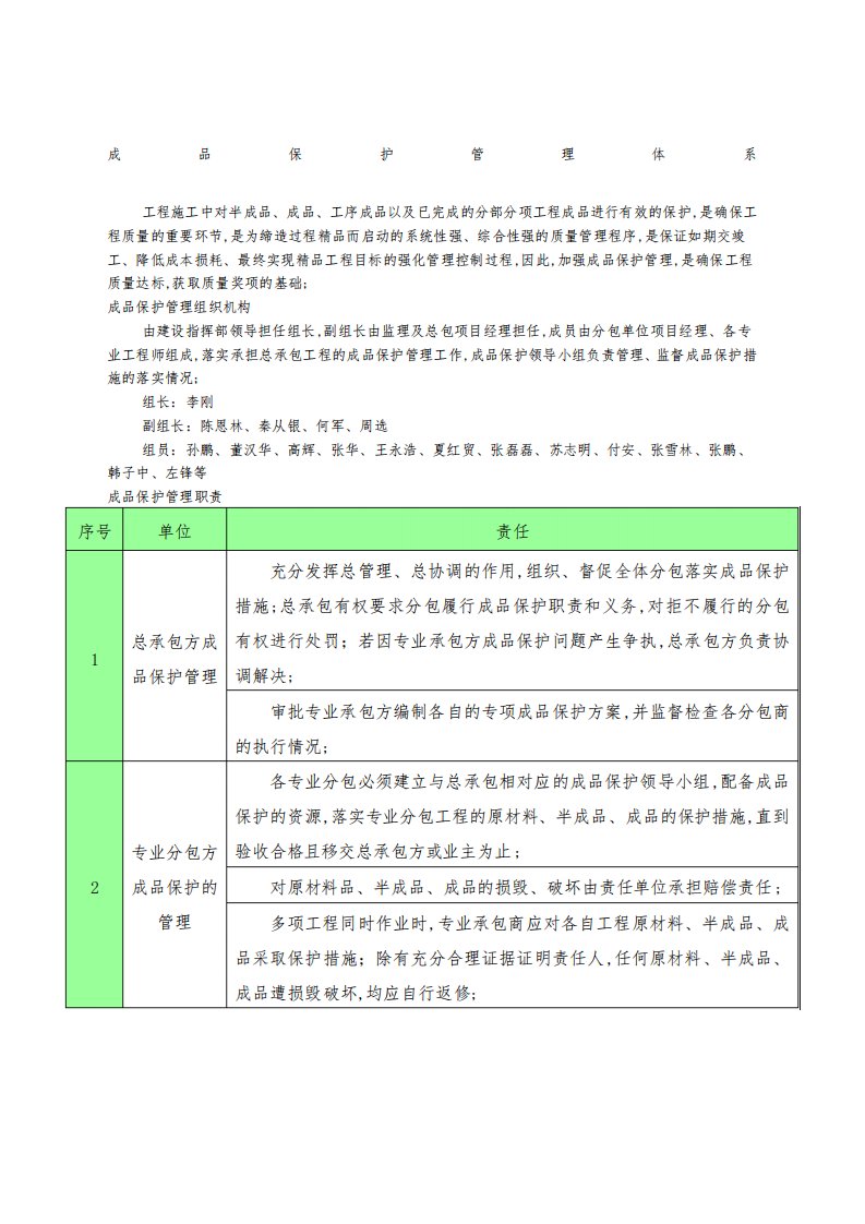 成品保护施工方案