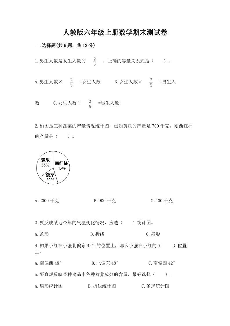 人教版六年级上册数学期末测试卷精品【各地真题】