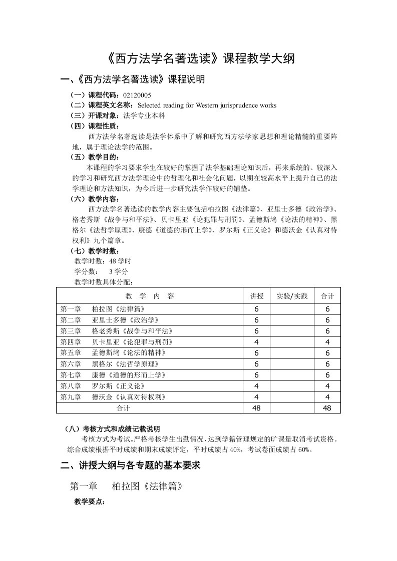 西方法学名著选读课程教学大纲28