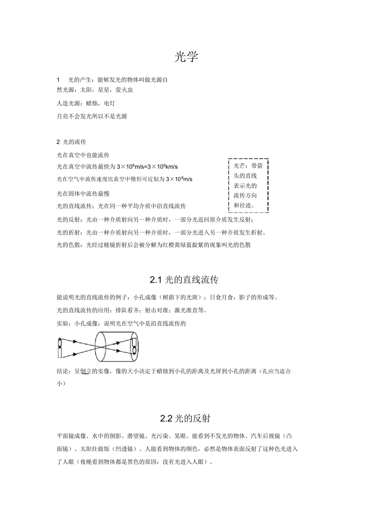 初中物理光现象知识点总结分解