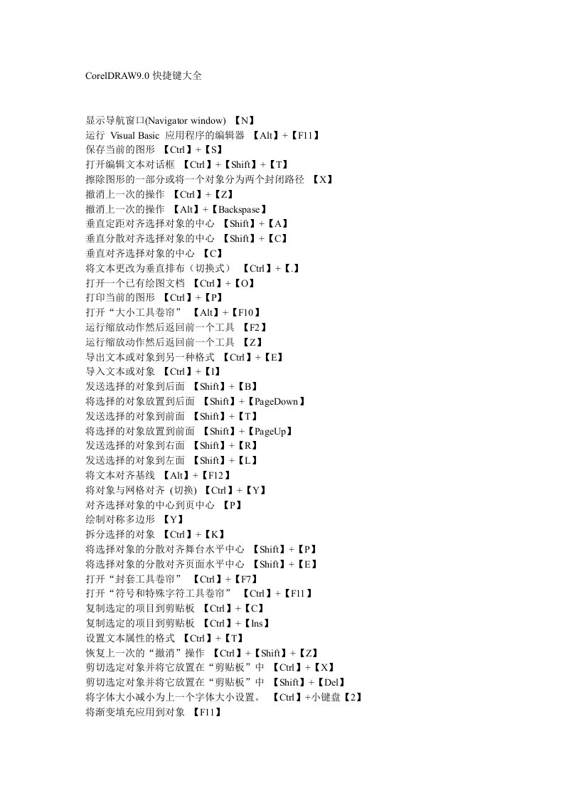 CorelDRAW90快捷键大全-word资料（精）