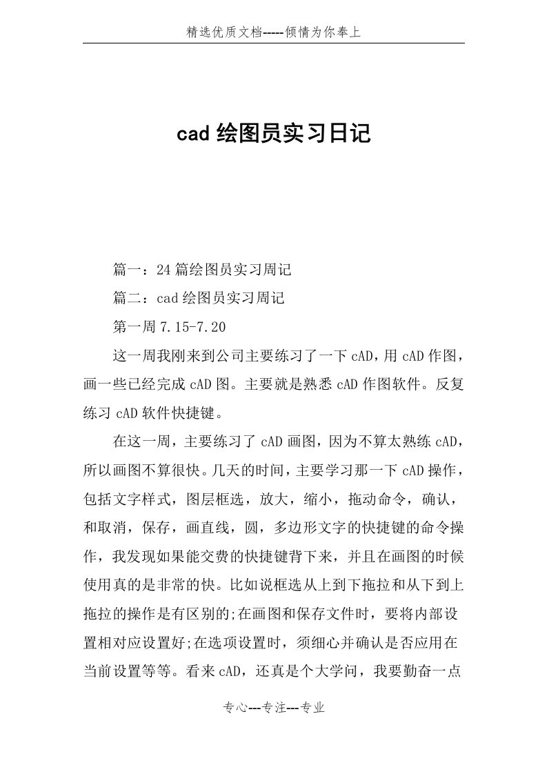 cad绘图员实习日记(共14页)