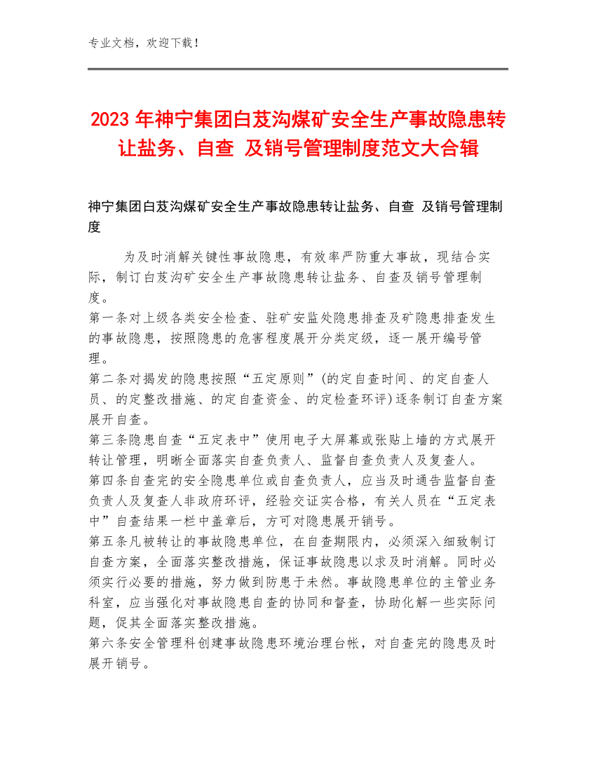 2023年神宁集团白芨沟煤矿安全生产事故隐患转让盐务、自查