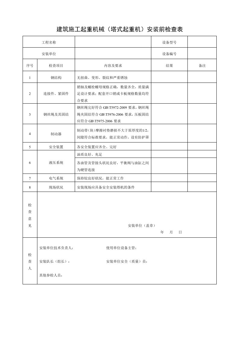 精品文档-9建筑施工起重机械塔式起重机安装前检查表