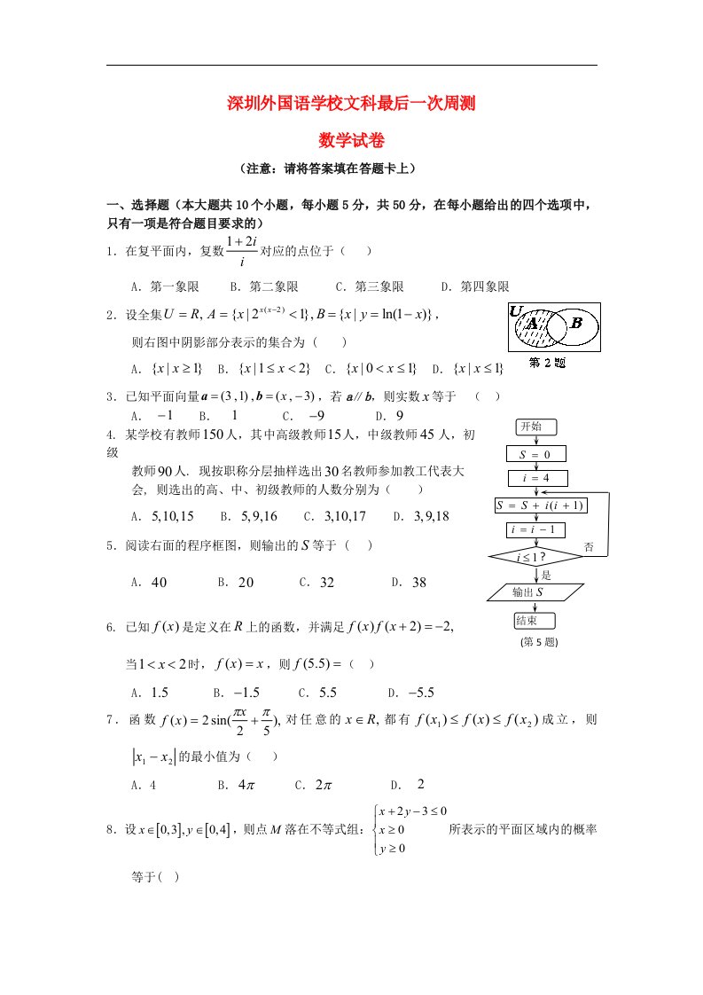 广东省深圳外国语学校高三数学考前模拟试题