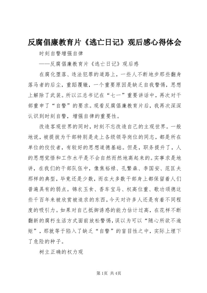 反腐倡廉教育片《逃亡日记》观后感心得体会