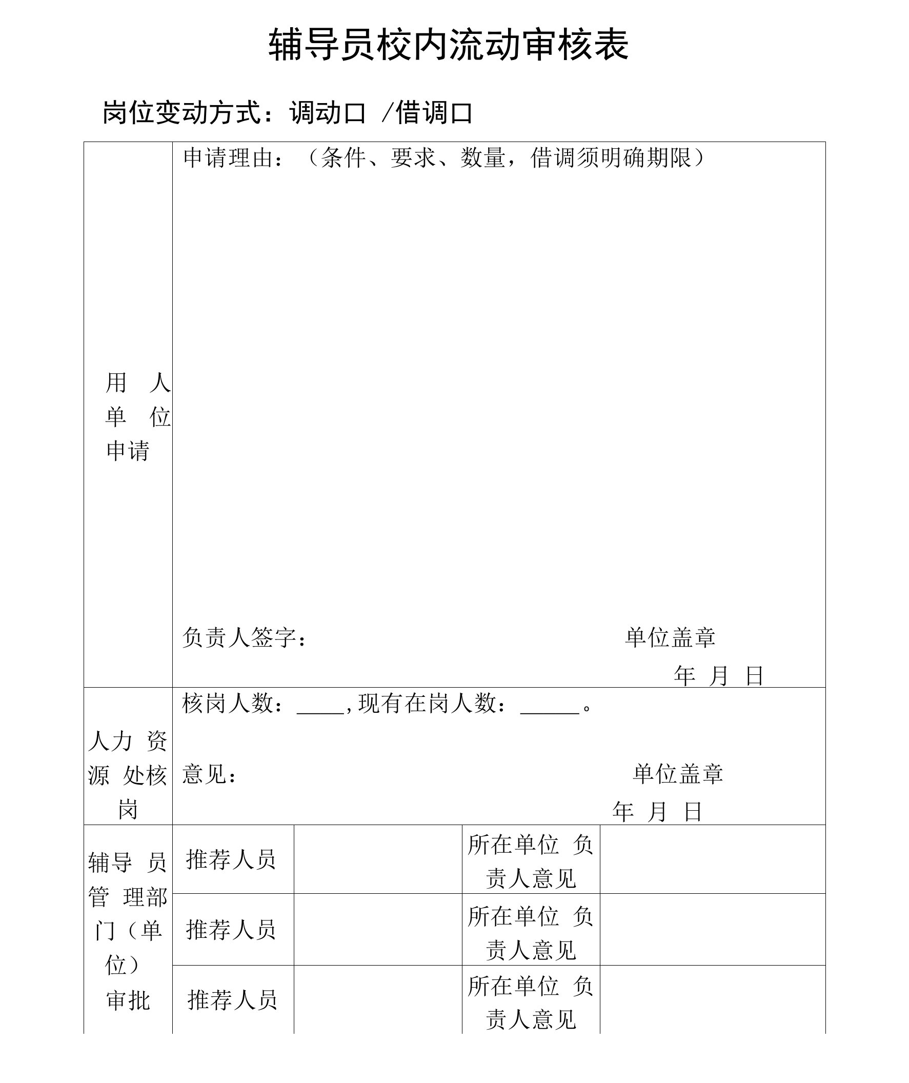 辅导员校内流动审核表