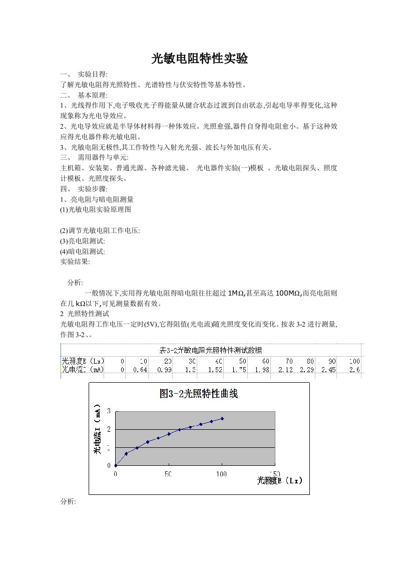 光敏电阻特性实验报告