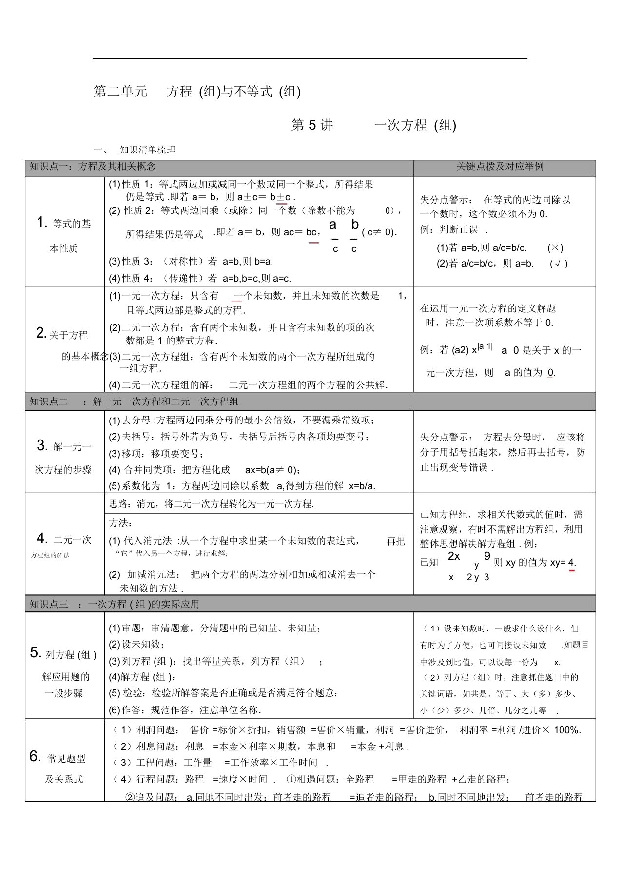 初中九年级数学下册练习题第5讲一次方程组