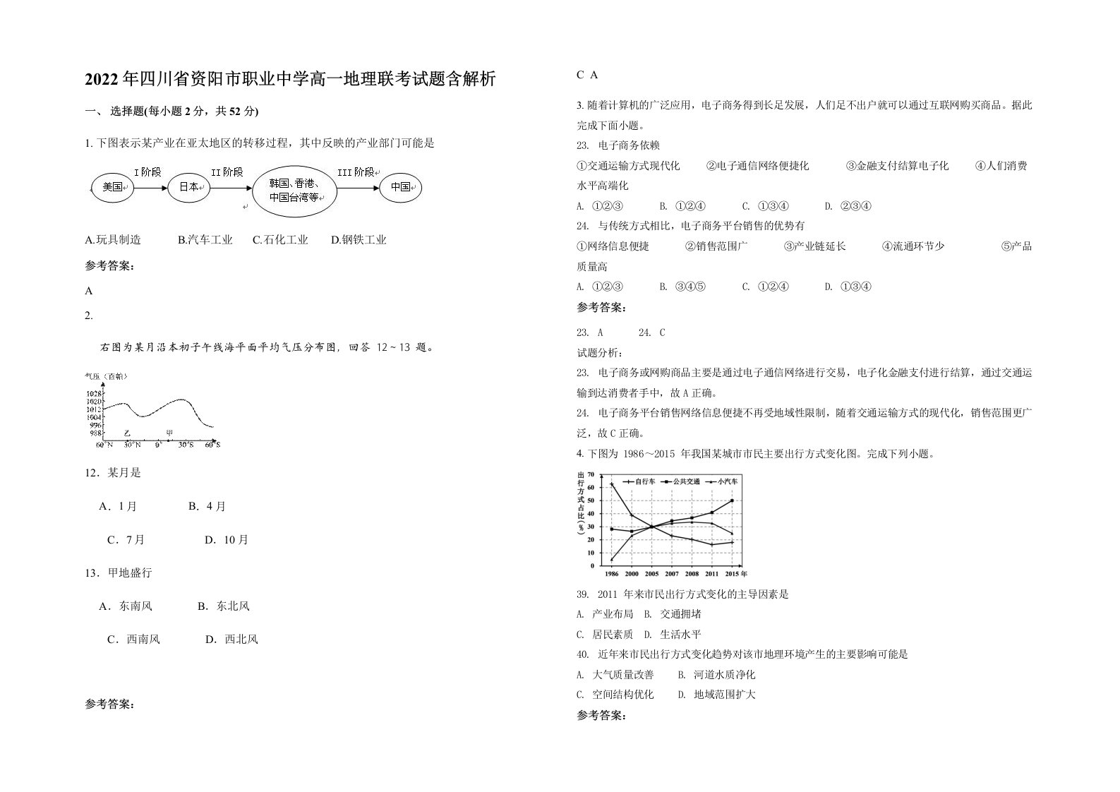 2022年四川省资阳市职业中学高一地理联考试题含解析