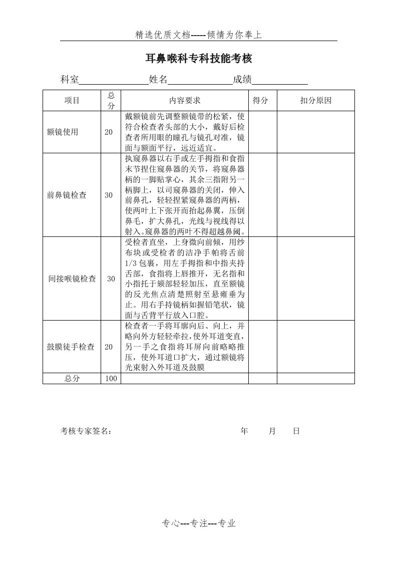 耳鼻喉科专科技能考核(共1页)