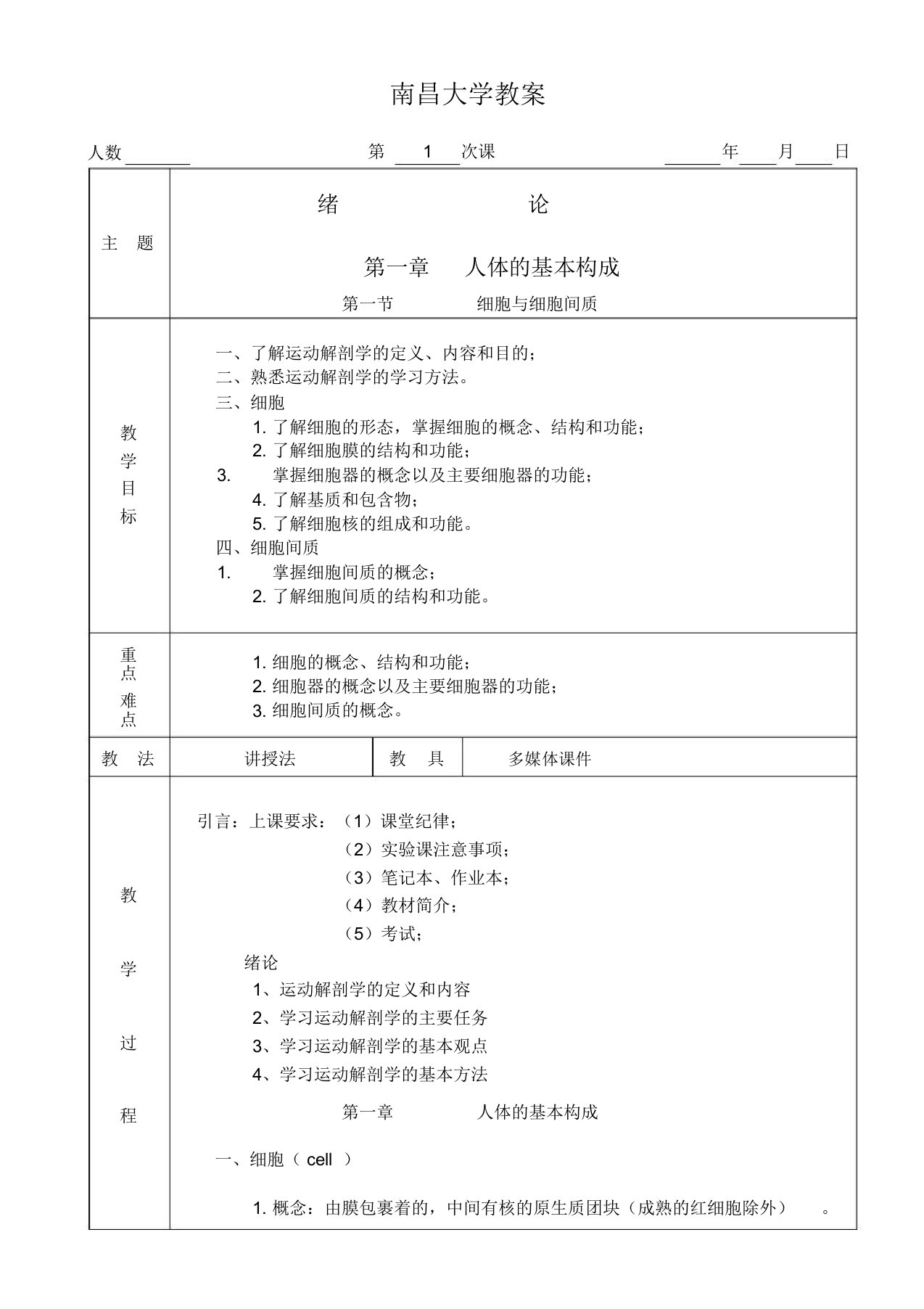 运动解剖学教案