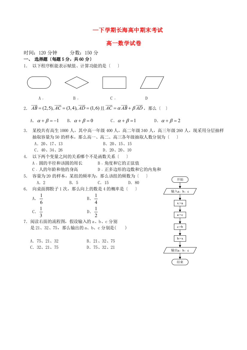 （整理版）下学期长海高中期末考试