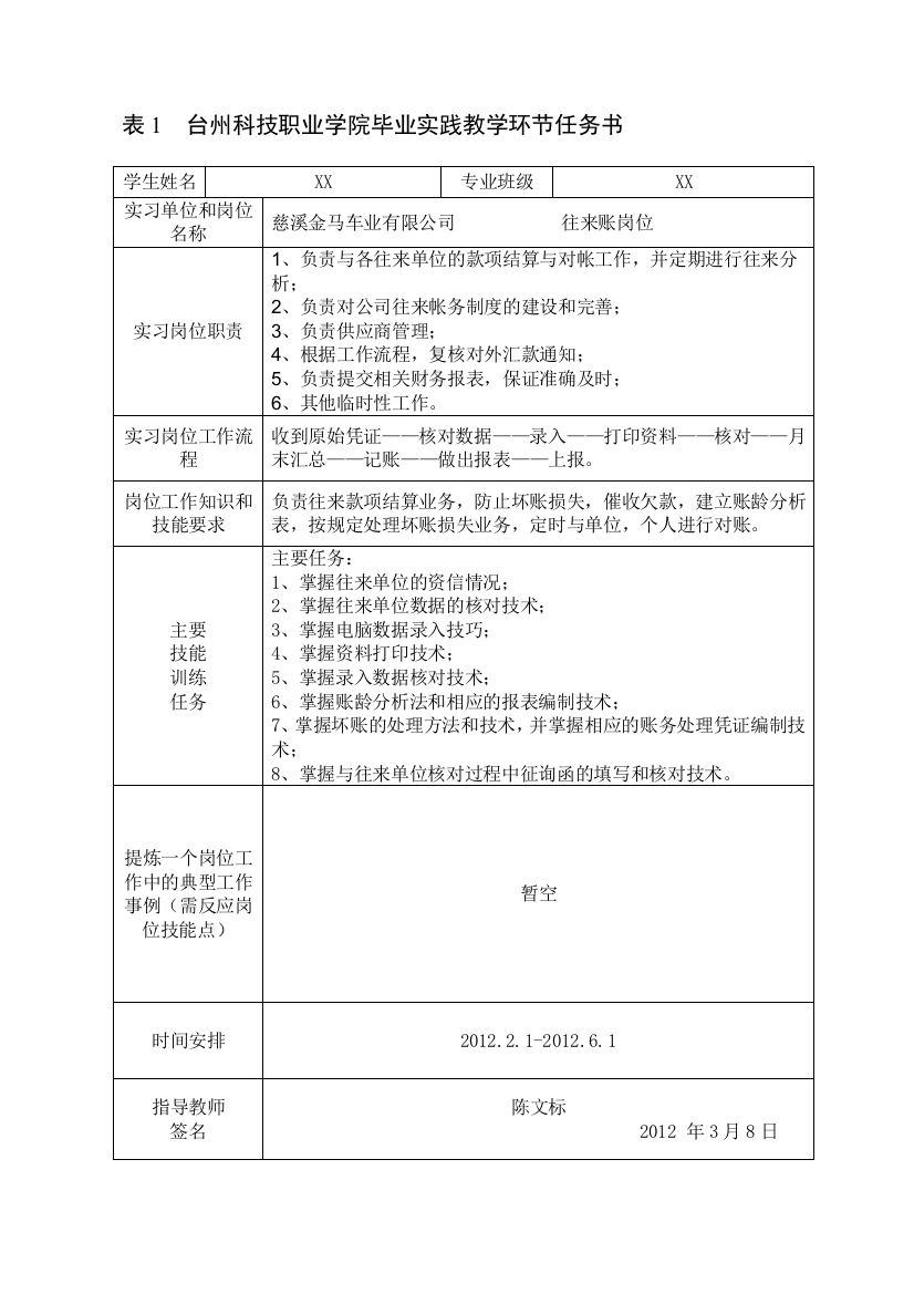 会计专业任务书和开题报告