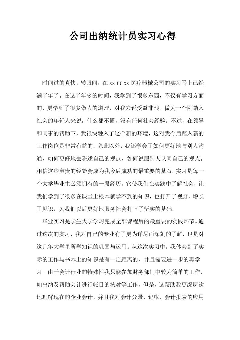 公司出纳统计员实习心得