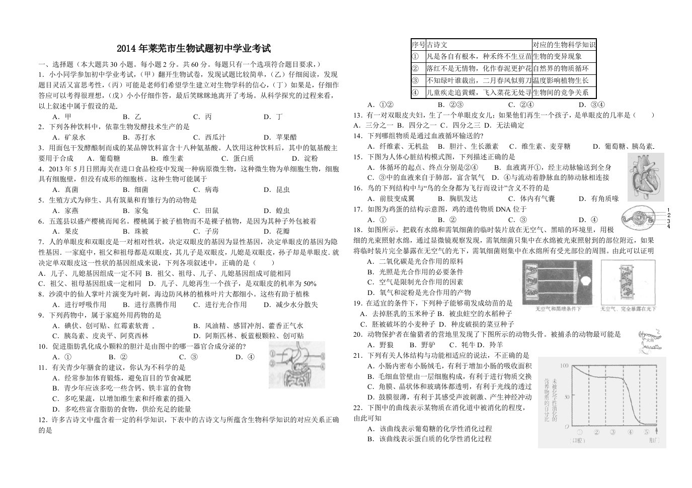 2013年日照市初中学业考试生物试题