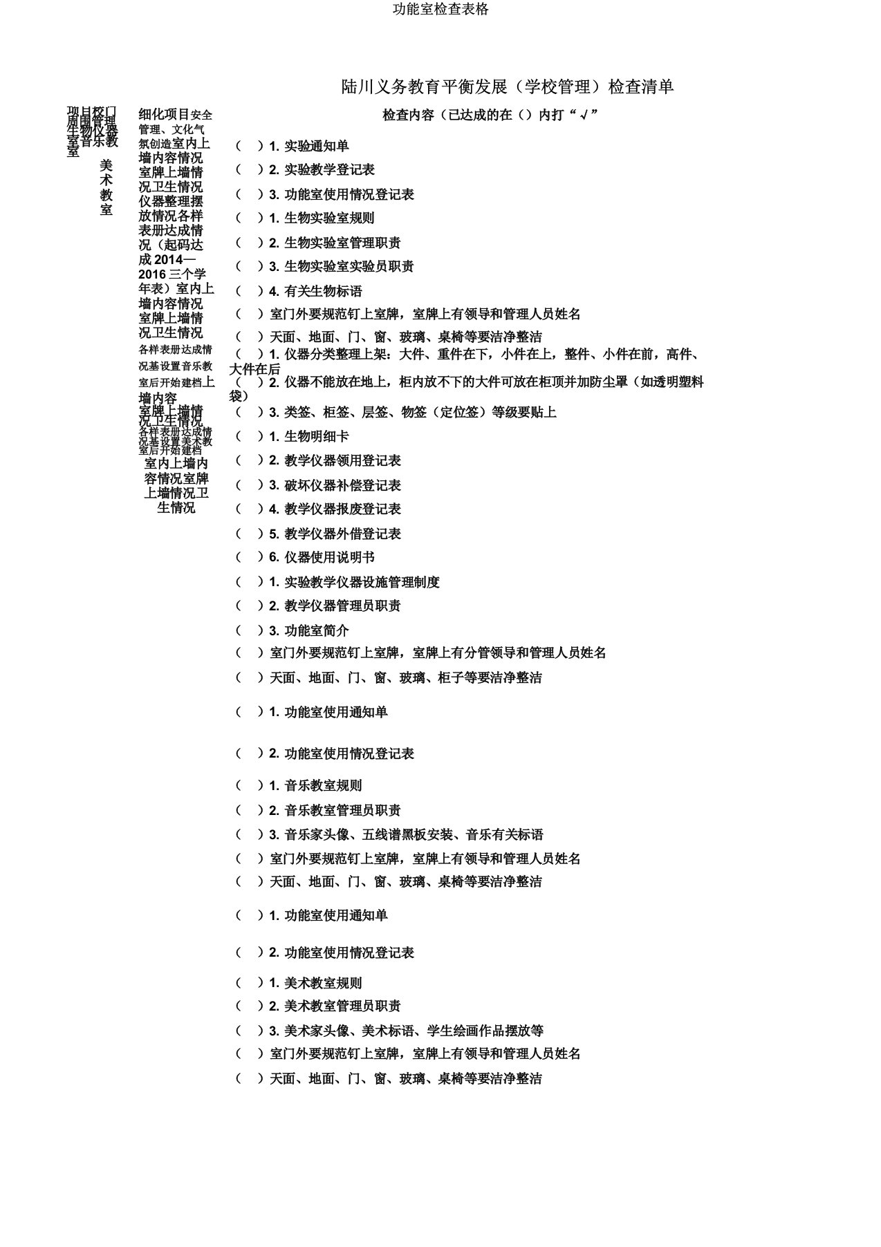 功能室检查表格