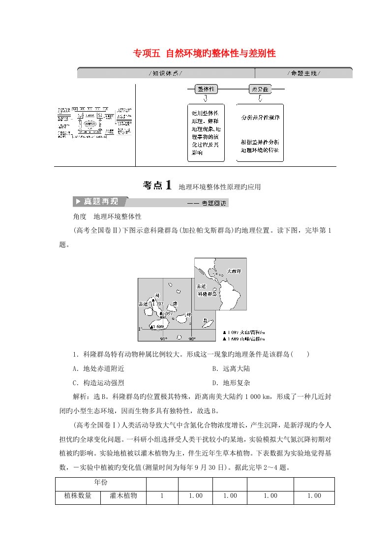 高考地理二轮复习专题五自然环境的整体性与差异性教案