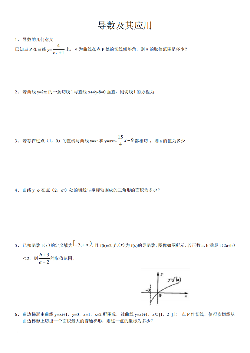 高中数学导数最全类型题