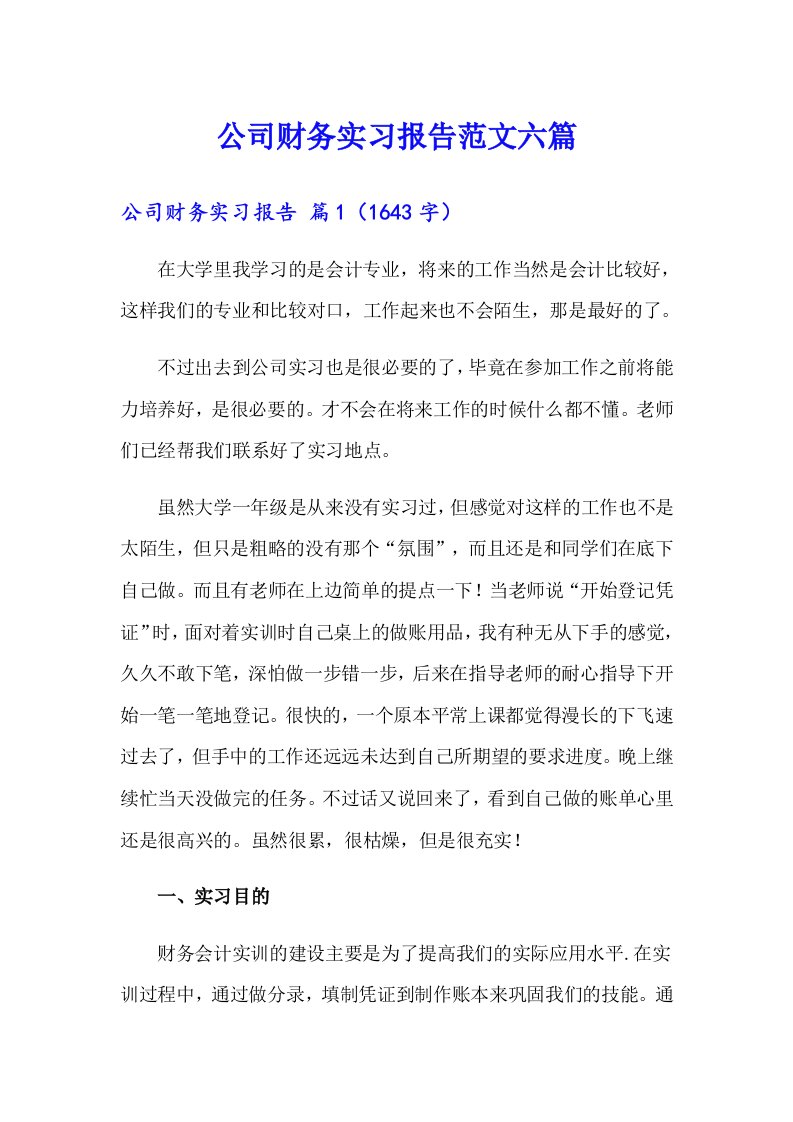 公司财务实习报告范文六篇