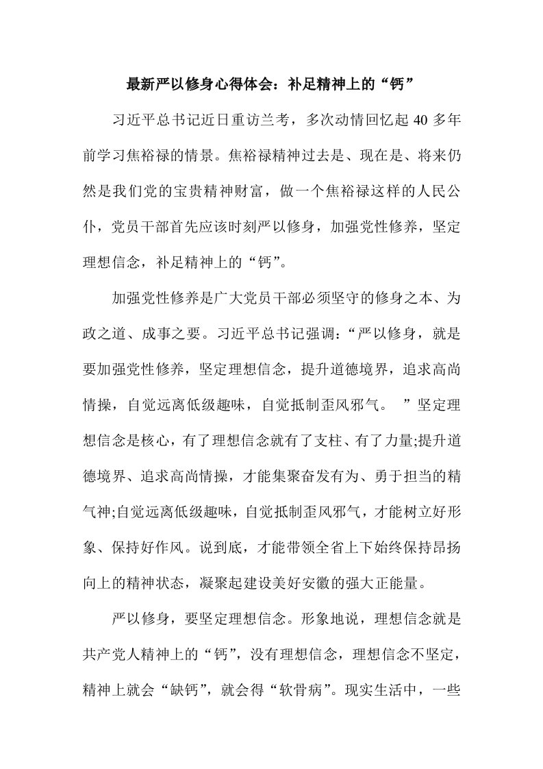 最新严以修身心得体会补足精神上的钙