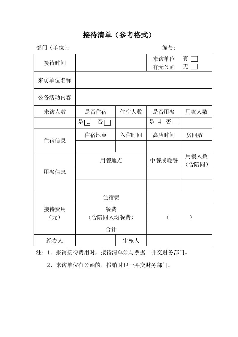 最新接待清单（参考格式）