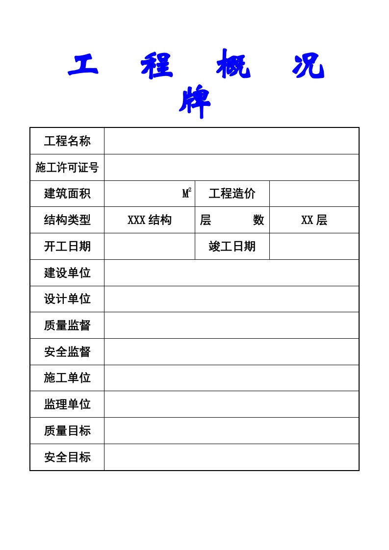 建筑工程管理-工程概况牌