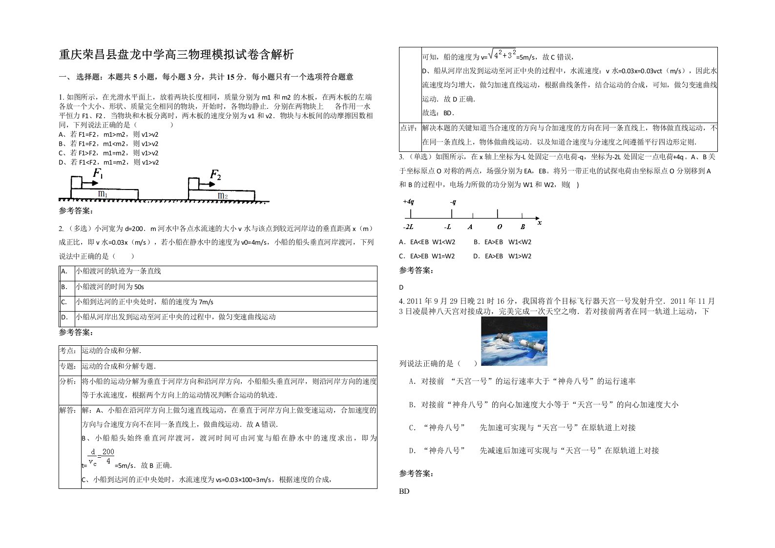 重庆荣昌县盘龙中学高三物理模拟试卷含解析