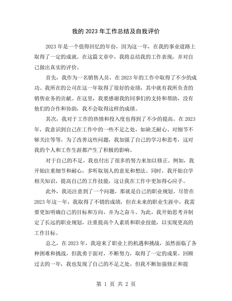 我的2023年工作总结及自我评价