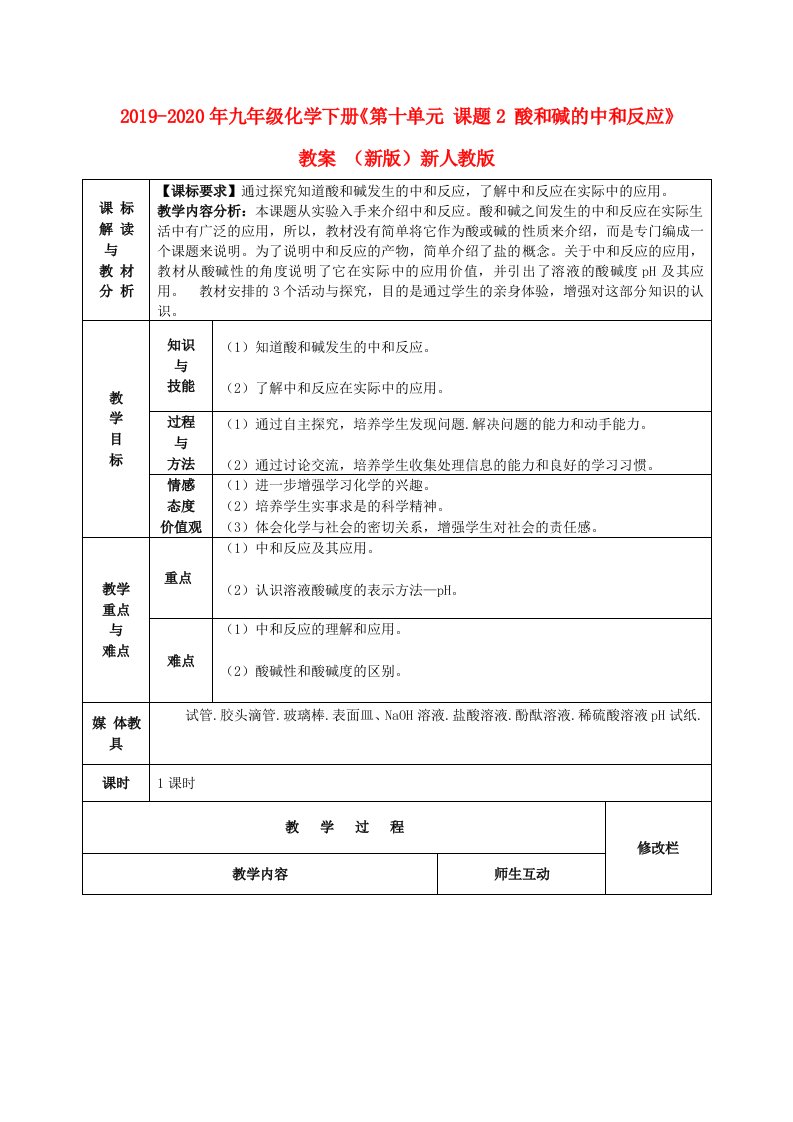 2019-2020年九年级化学下册《第十单元