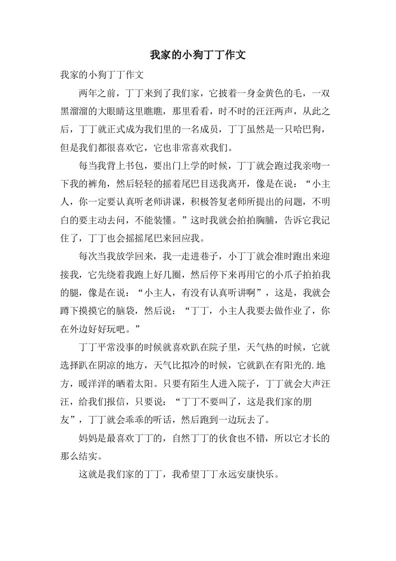 我家的小狗丁丁作文