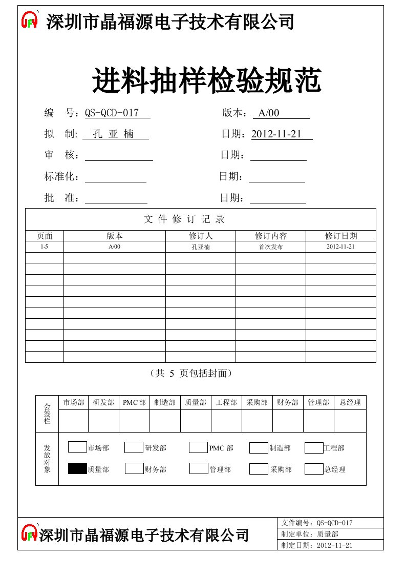 进料检验抽样规范AQL