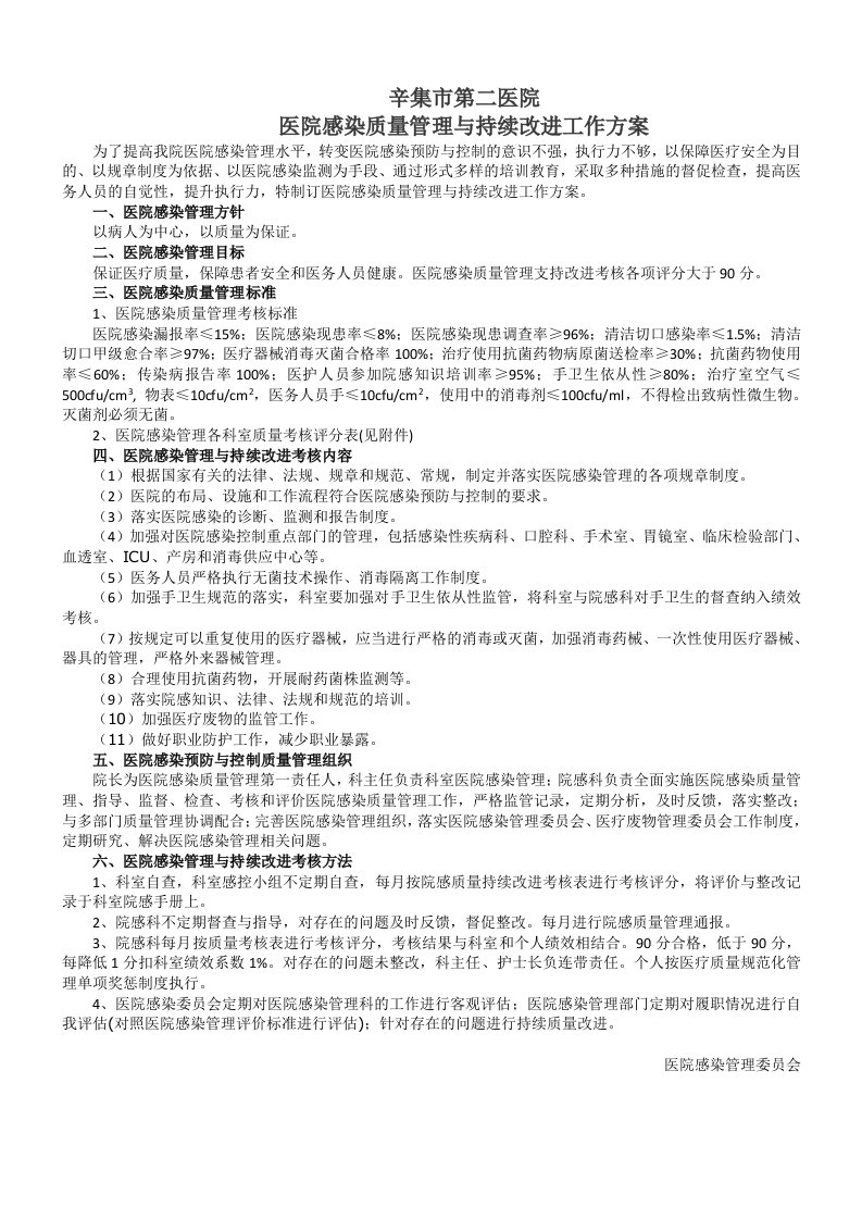 医院感染质量管理与持续改进总体实施方案