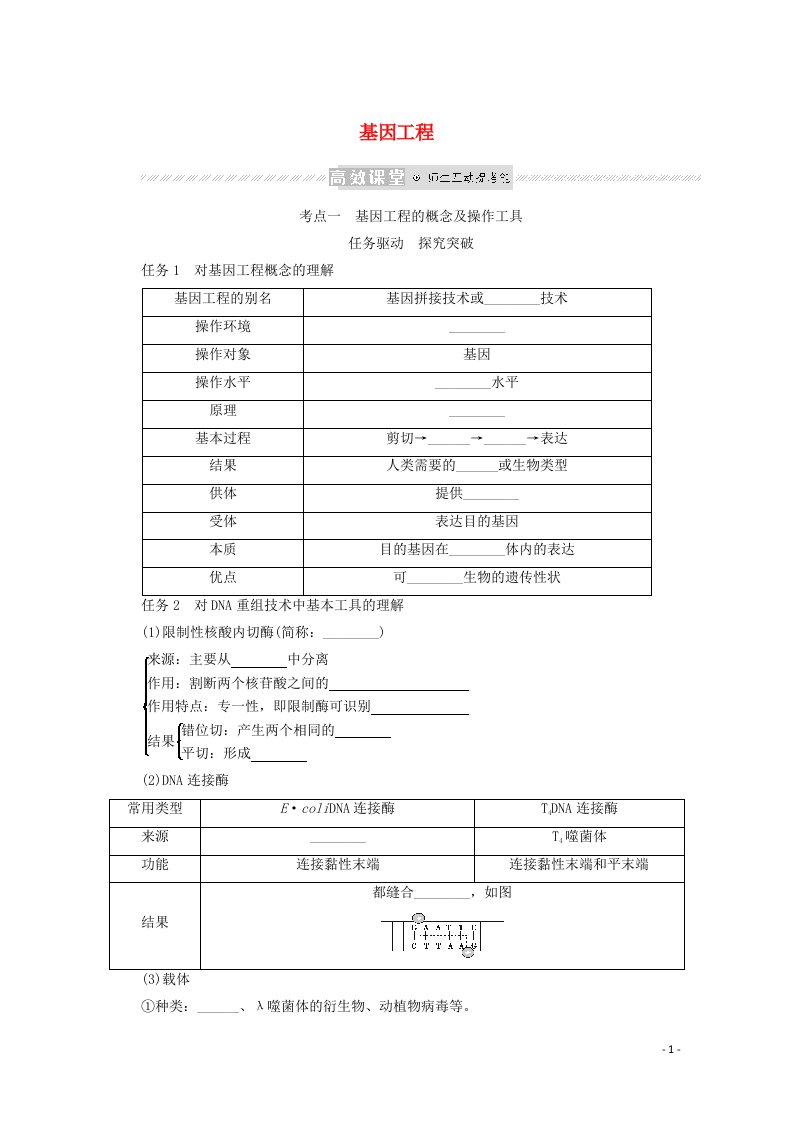 2022学年高考生物一轮复习现代生物科技专题1基因工程探究案含解析新人教版必修3