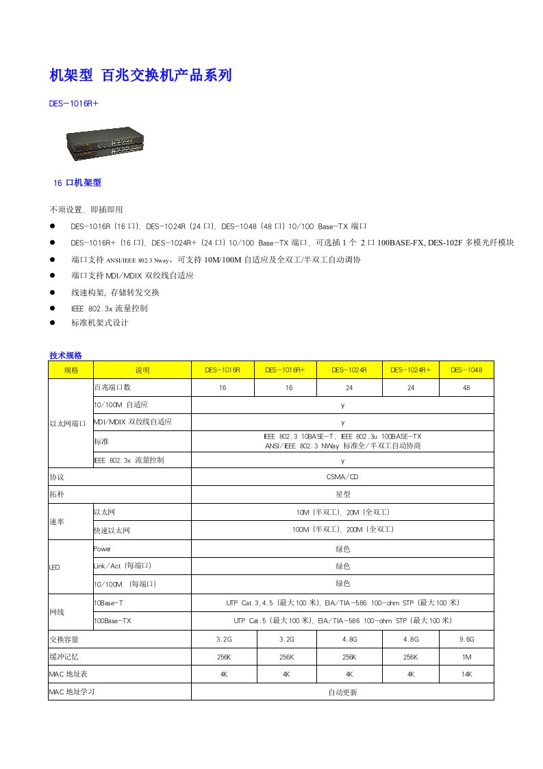 百兆交换机产品系列