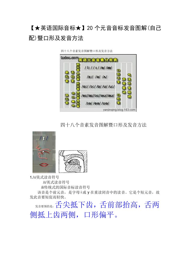 20个元音音标发音图解