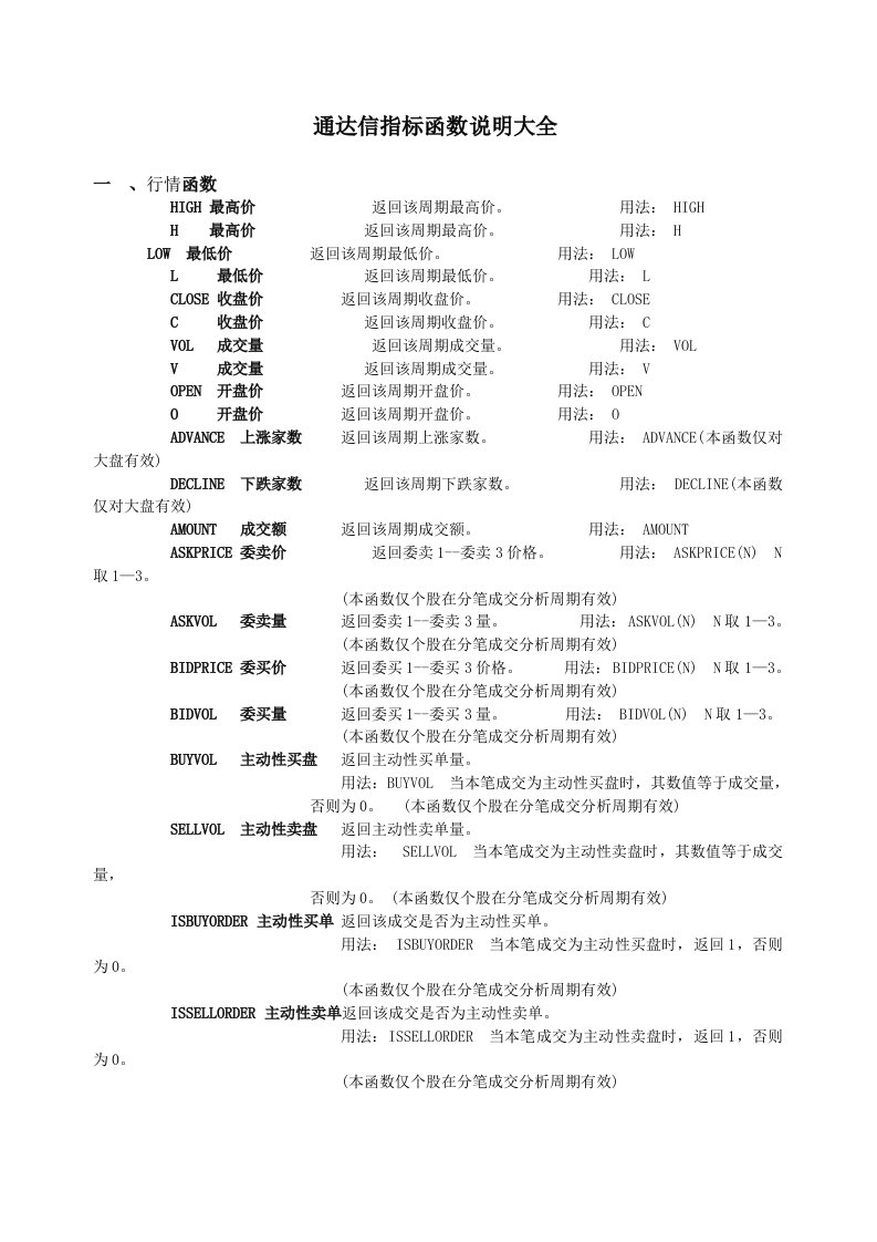 通达信指标函数说明大全