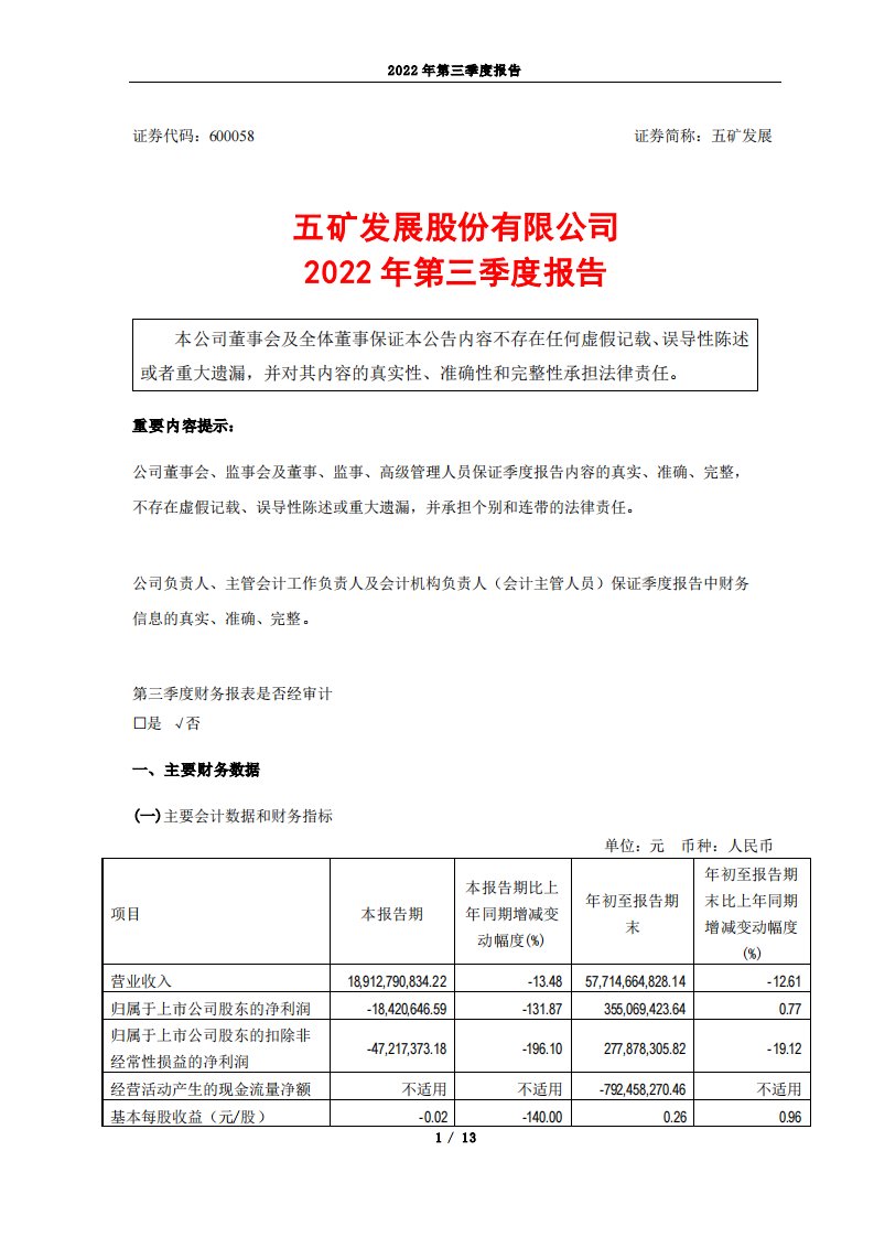 上交所-五矿发展股份有限公司2022年第三季度报告-20221024