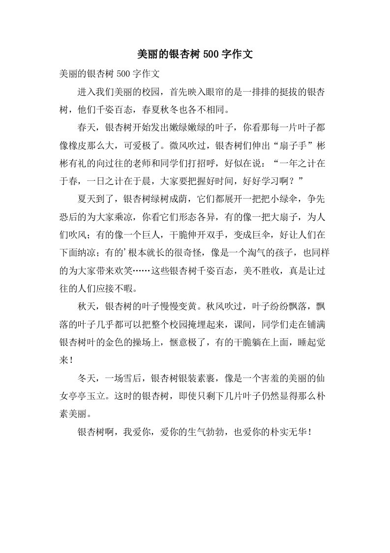 美丽的银杏树500字作文