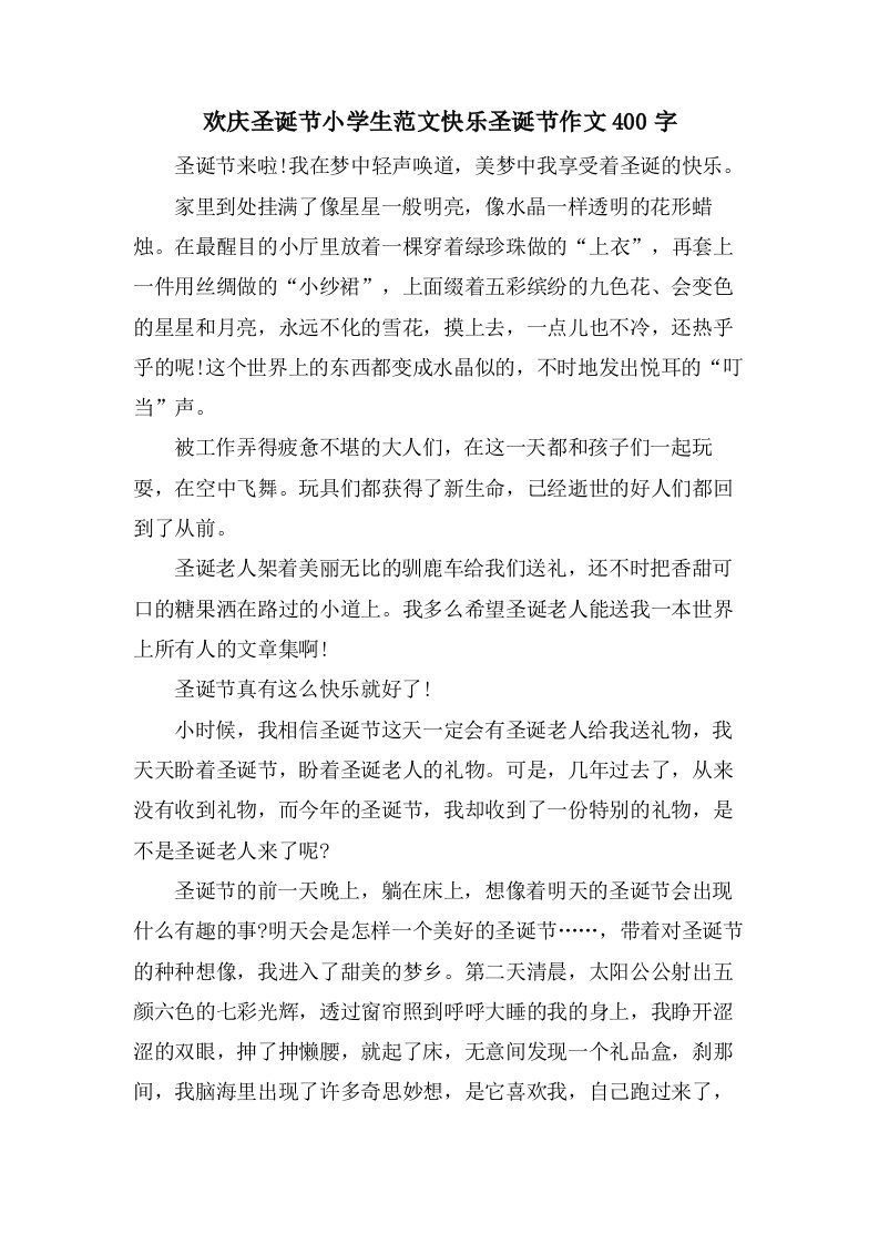 欢庆圣诞节小学生范文快乐圣诞节作文400字