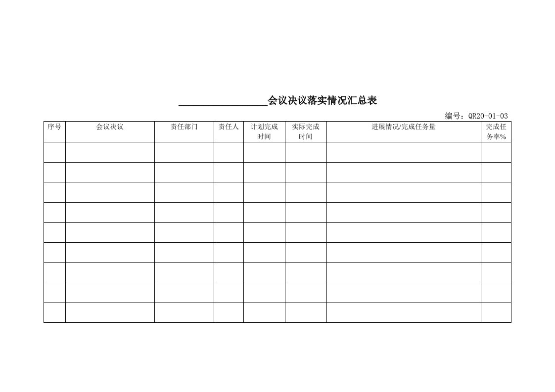 会议决议落实情况汇总表