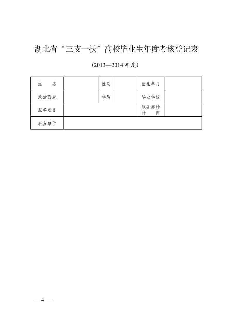 湖北省“三支一扶”高校毕业生年度考核登记表