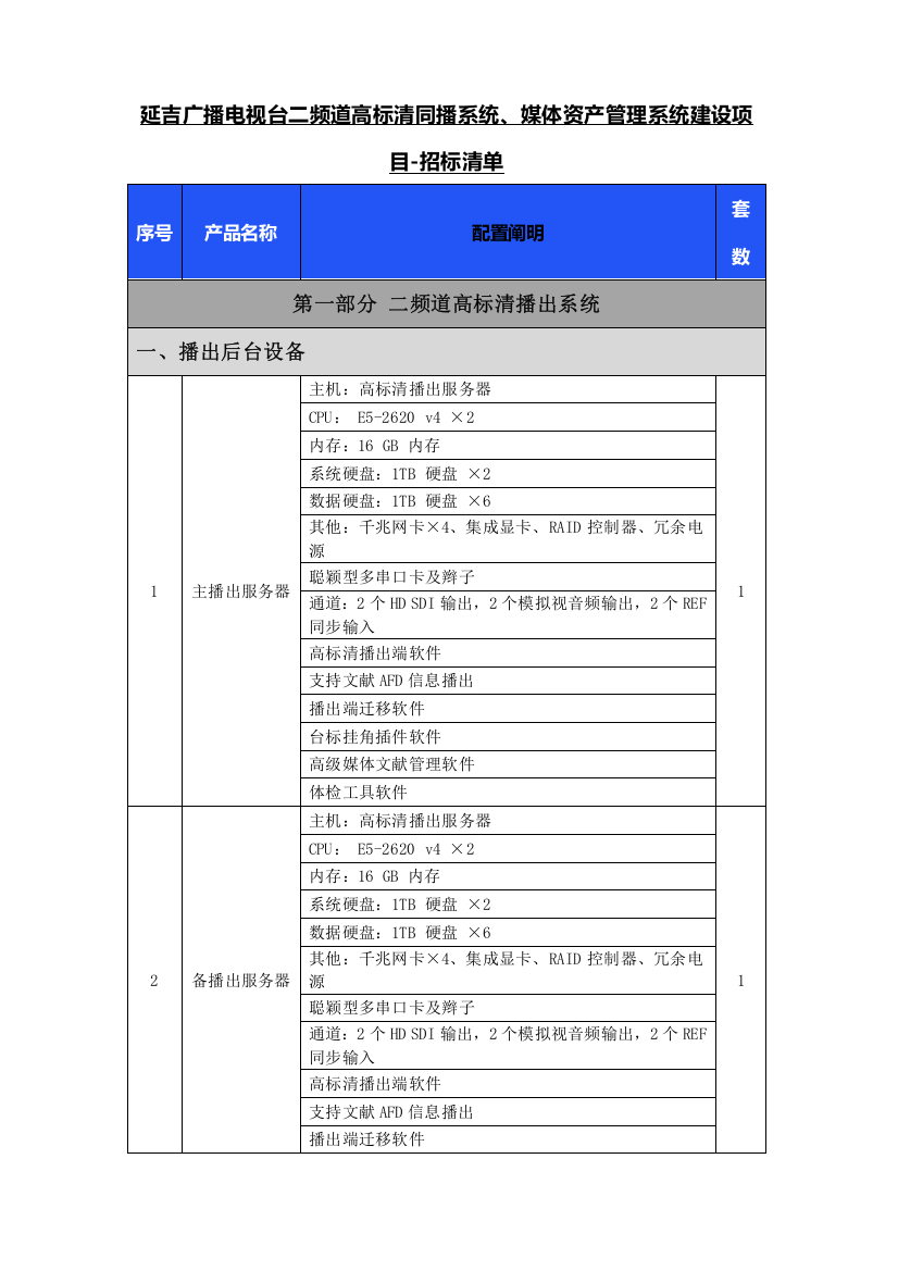 延吉广播电视台二频道高标清同播系统媒体资产管理系统建